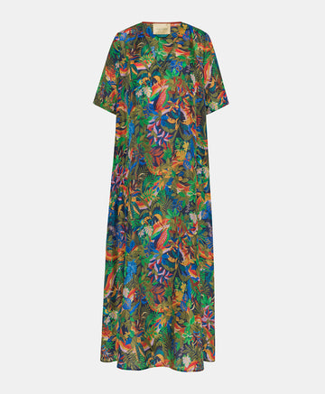 CARNAVAL DRESS IN PRINTED HABUTAI SILK - MULTICOLOR BLUE