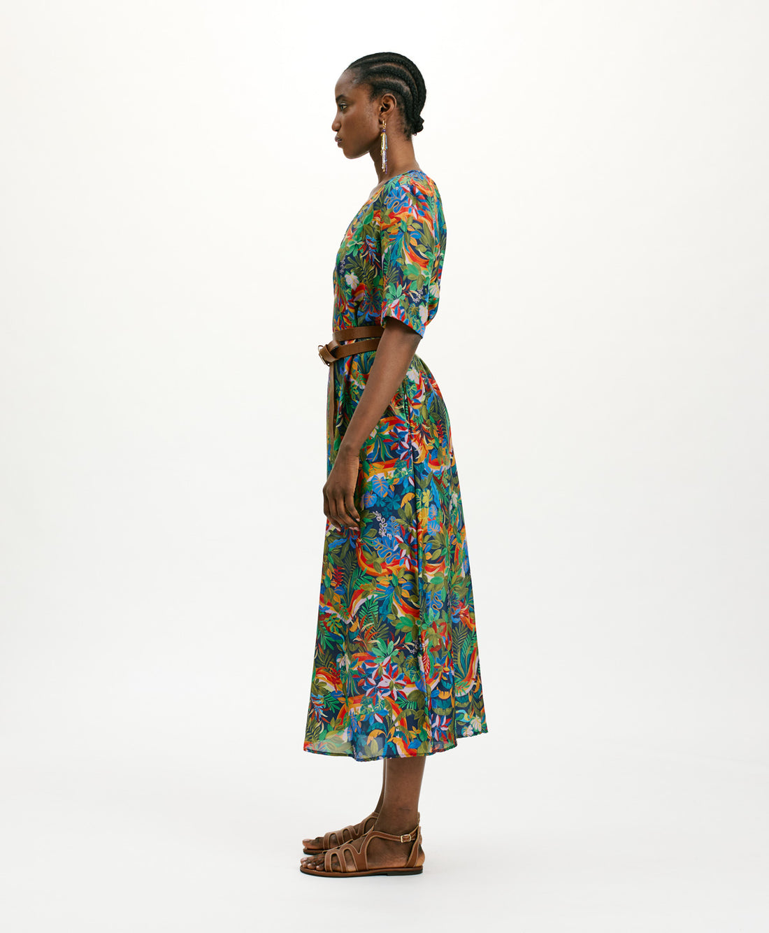 CARNAVAL DRESS IN PRINTED HABUTAI SILK - MULTICOLOR BLUE