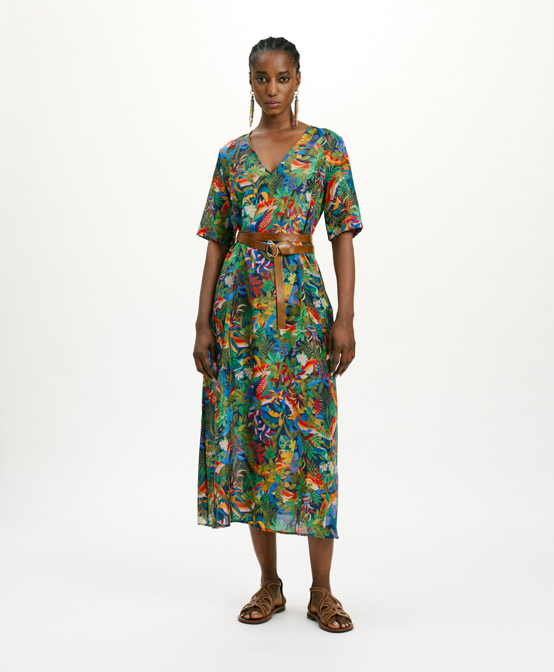 CARNAVAL DRESS IN PRINTED HABUTAI SILK - MULTICOLOR BLUE