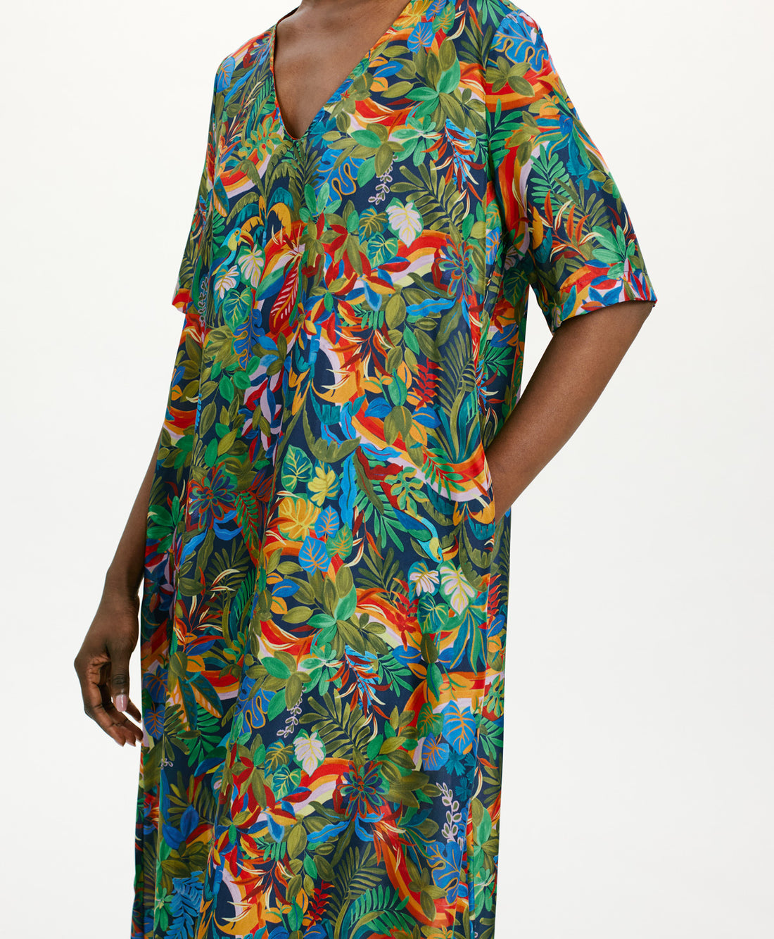 CARNAVAL DRESS IN PRINTED HABUTAI SILK - MULTICOLOR BLUE