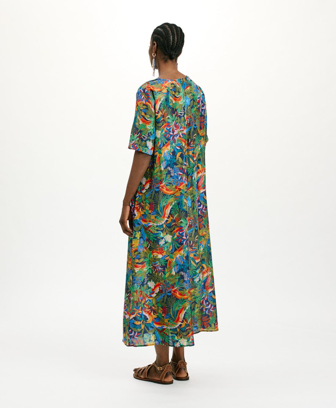 CARNAVAL DRESS IN PRINTED HABUTAI SILK - MULTICOLOR BLUE