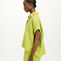 CAROLINA BLOUSE IN TEXTURED POPLIN - LIME GREEN