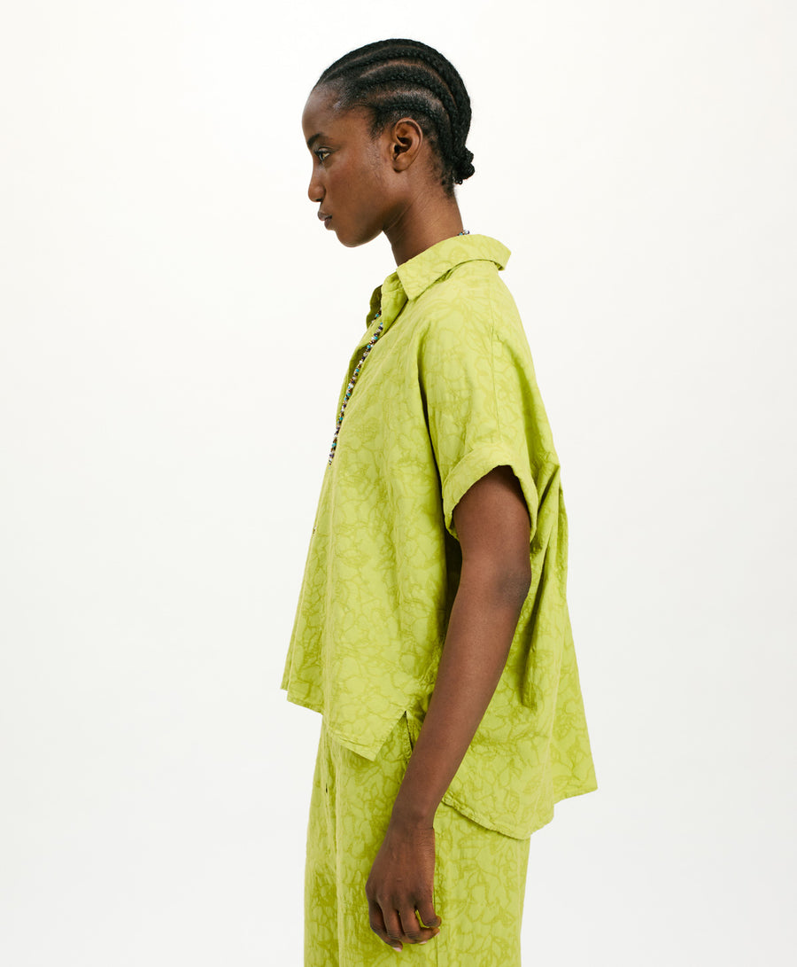 CAROLINA BLOUSE IN TEXTURED POPLIN - LIME GREEN