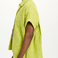 CAROLINA BLOUSE IN TEXTURED POPLIN - LIME GREEN