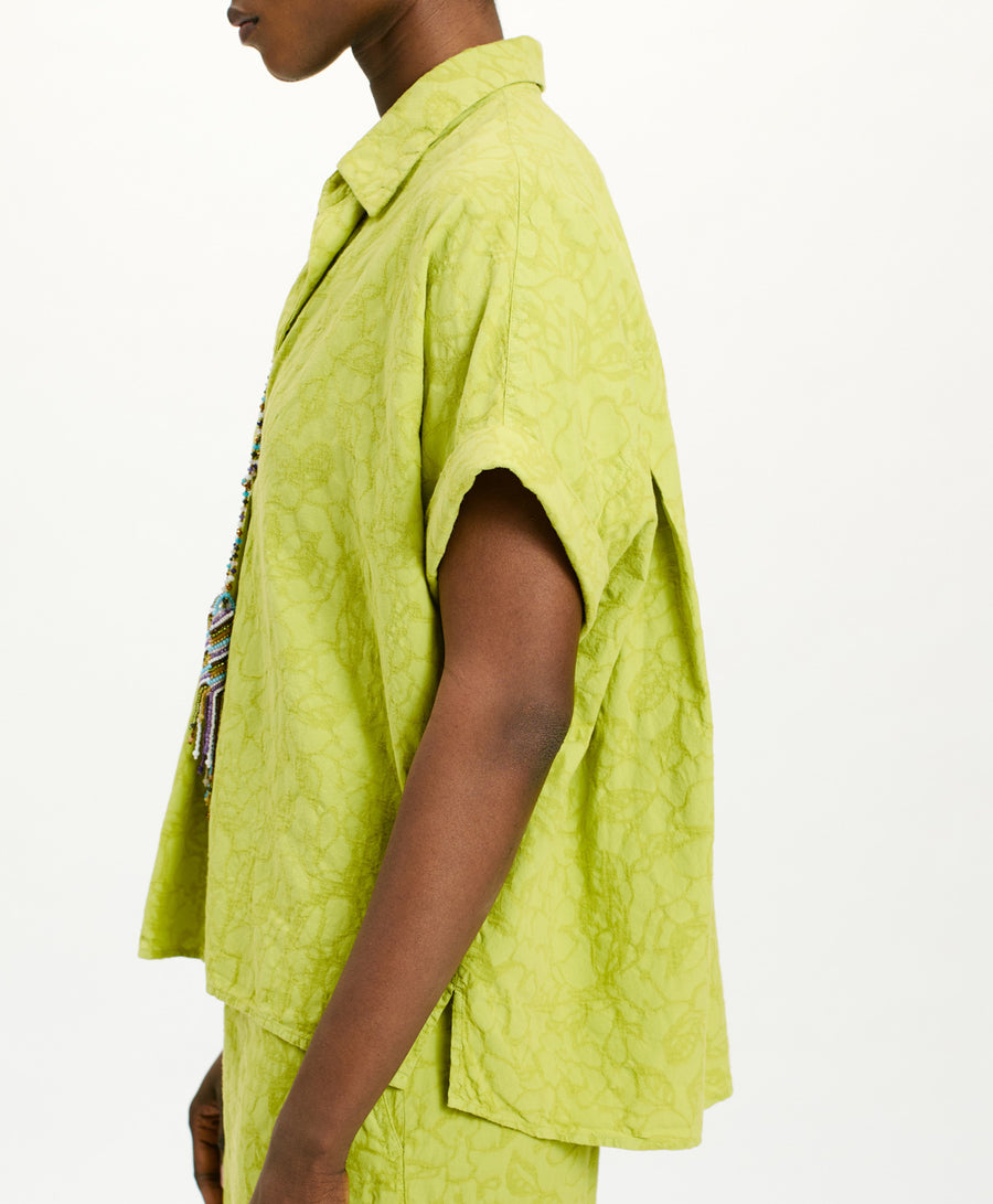 CAROLINA BLOUSE IN TEXTURED POPLIN - LIME GREEN