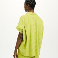 CAROLINA BLOUSE IN TEXTURED POPLIN - LIME GREEN