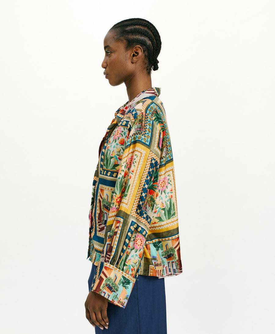 CATINGA SHIRT IN PRINTED HABUTAI SILK - MULTICOLOR GREEN