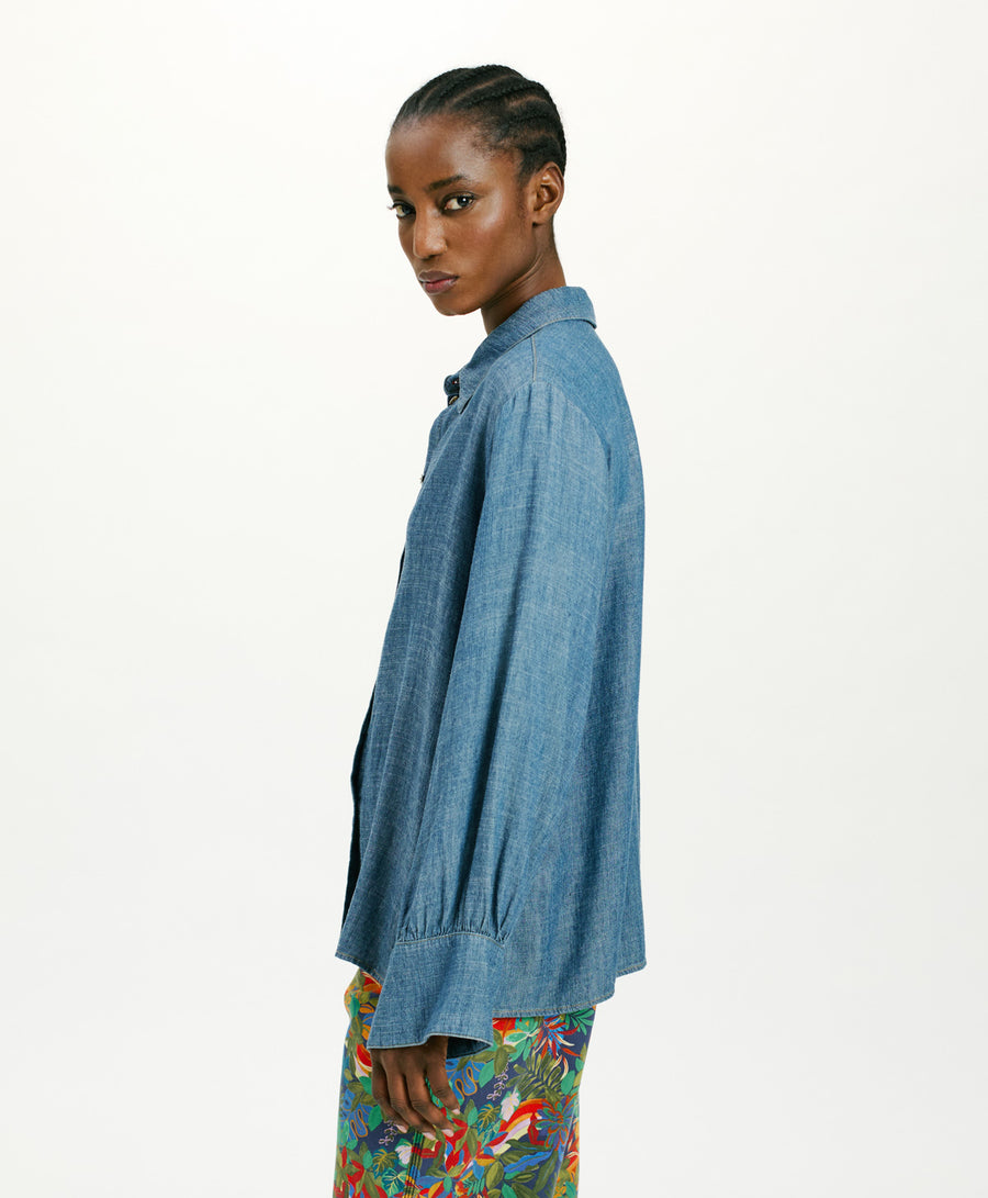 CATINGA SHIRT IN STONEWASHED CHAMBRAY - BLUE JEANS