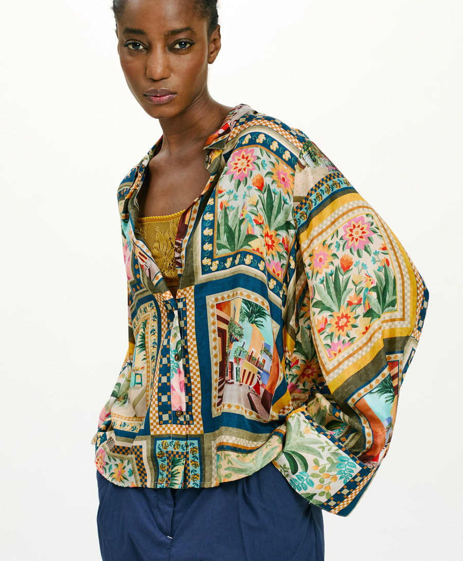 CATINGA SHIRT IN PRINTED HABUTAI SILK - MULTICOLOR GREEN