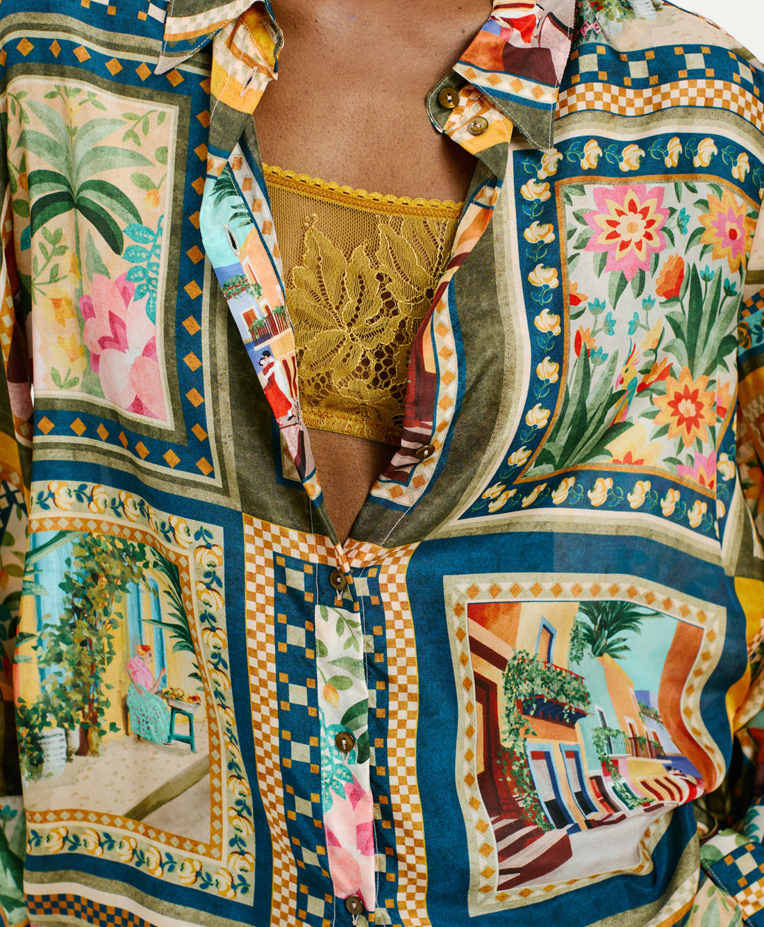 CATINGA SHIRT IN PRINTED HABUTAI SILK - MULTICOLOR GREEN
