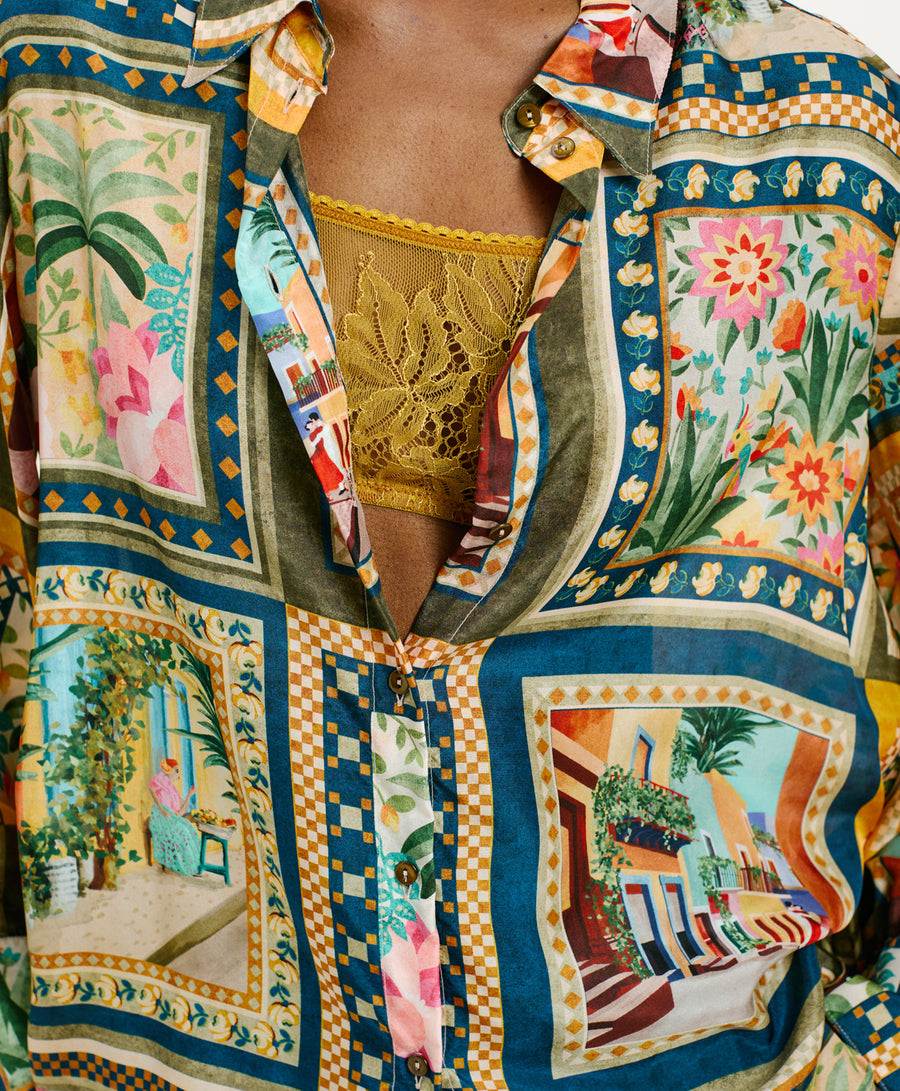 CATINGA SHIRT IN PRINTED HABUTAI SILK - MULTICOLOR GREEN