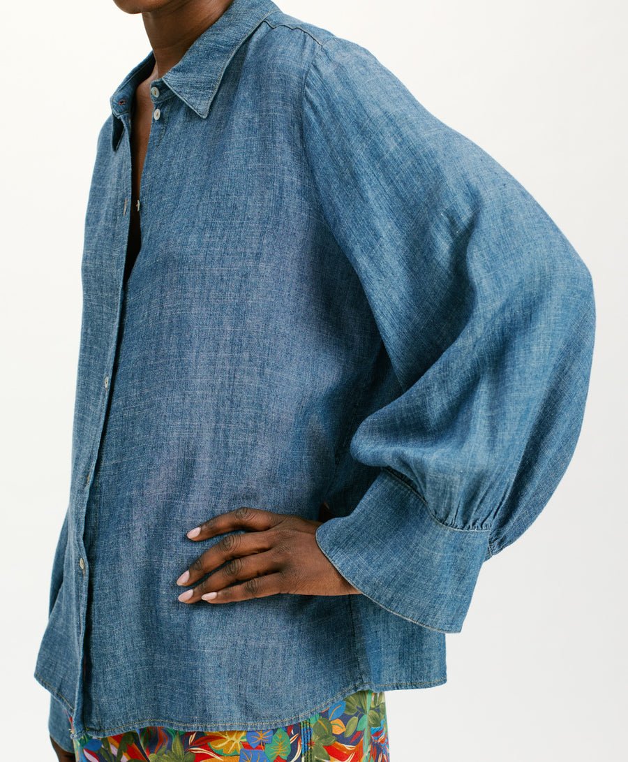 CATINGA SHIRT IN STONEWASHED CHAMBRAY - BLUE JEANS