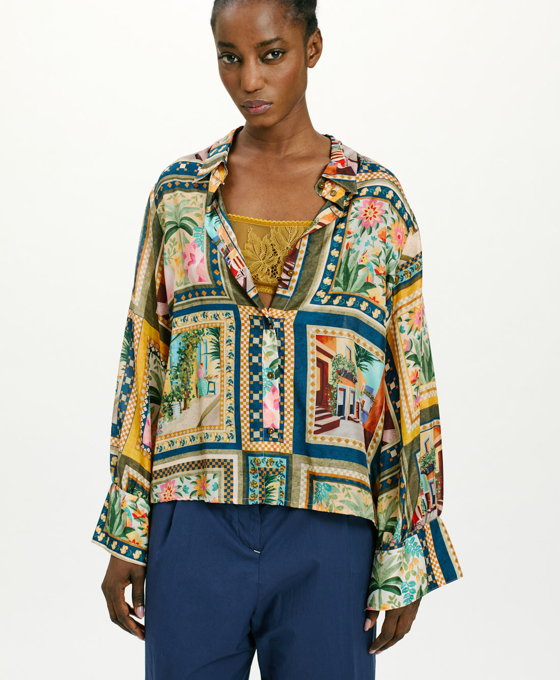 CATINGA SHIRT IN PRINTED HABUTAI SILK - MULTICOLOR GREEN