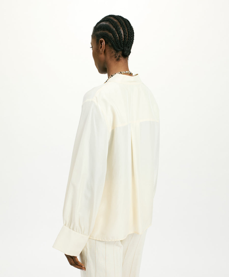 FRANKLIN SHIRT IN HABUTAI WITH VALENCIENNES - CREAM