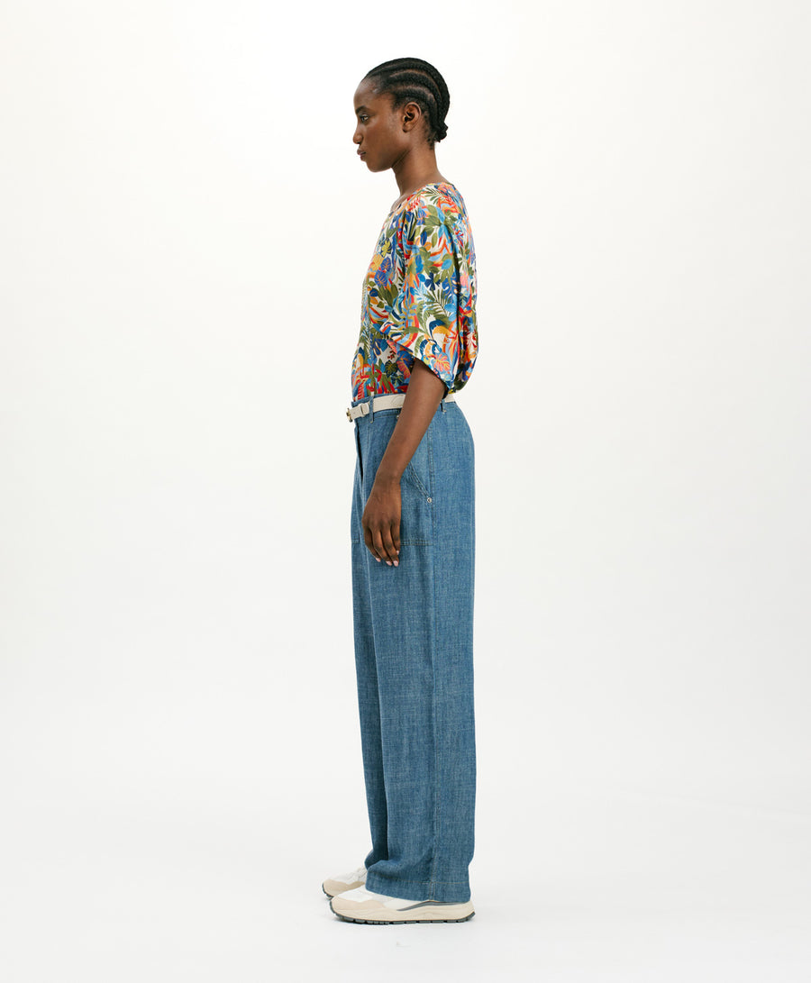 HIBISCUS PANTS IN STONEWASHED CHAMBRAY - BLUE JEANS