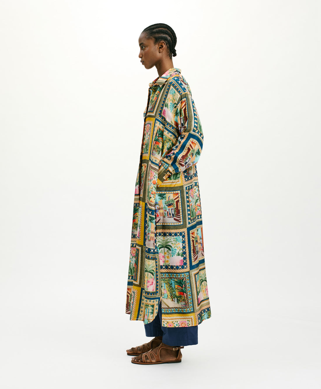 JAU DRESS IN PRINTED HABUTAI - MULTICOLOR GREEN