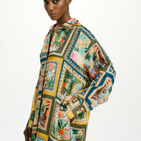 JAU DRESS IN PRINTED HABUTAI - MULTICOLOR GREEN