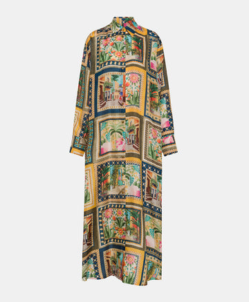 JAU DRESS IN PRINTED HABUTAI - MULTICOLOR GREEN