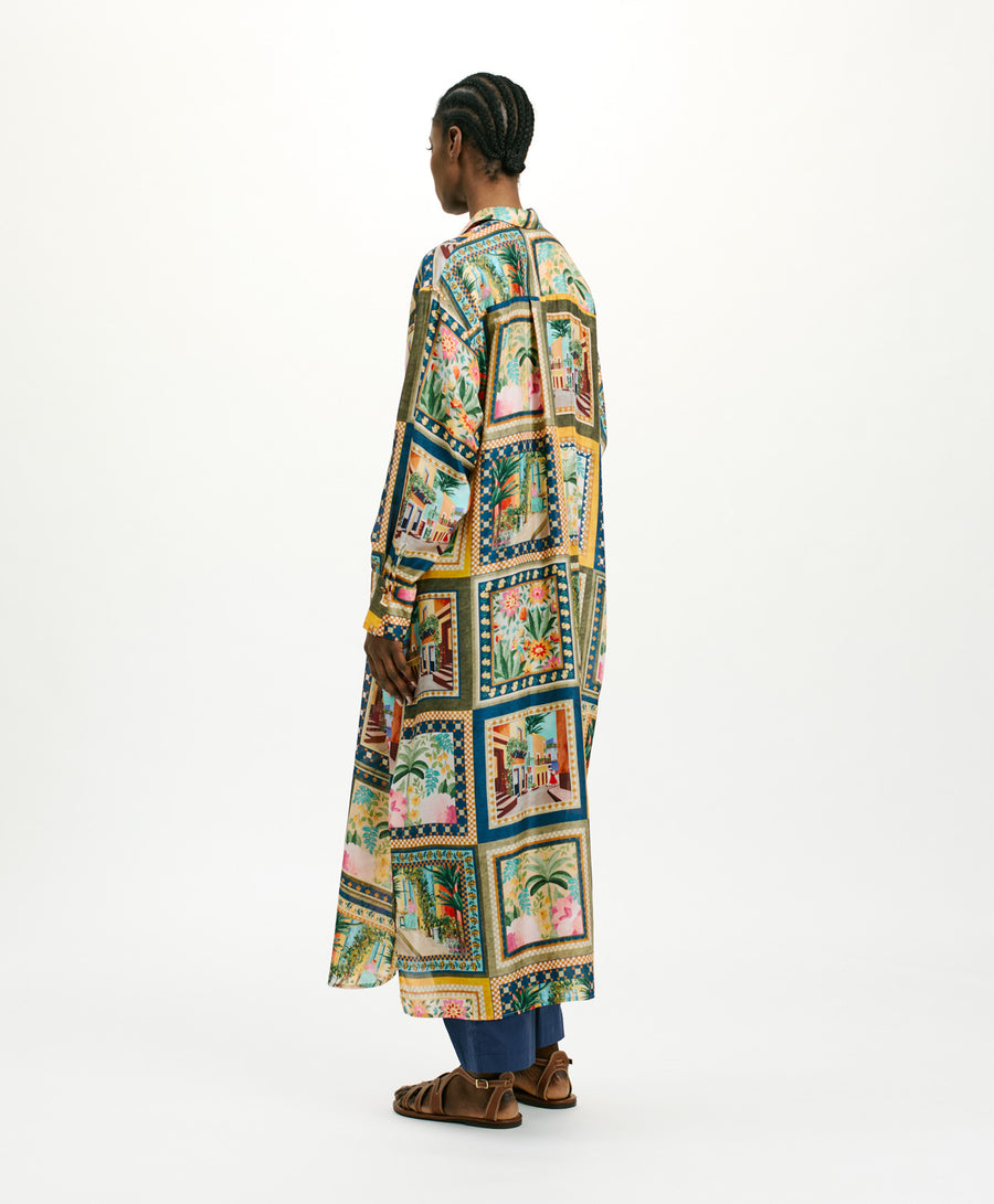 JAU DRESS IN PRINTED HABUTAI - MULTICOLOR GREEN