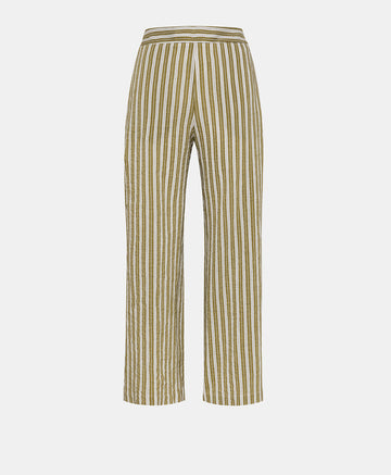 JUAN PANTS IN STRIPED COTTON AND SILK - CREAM/GREEN