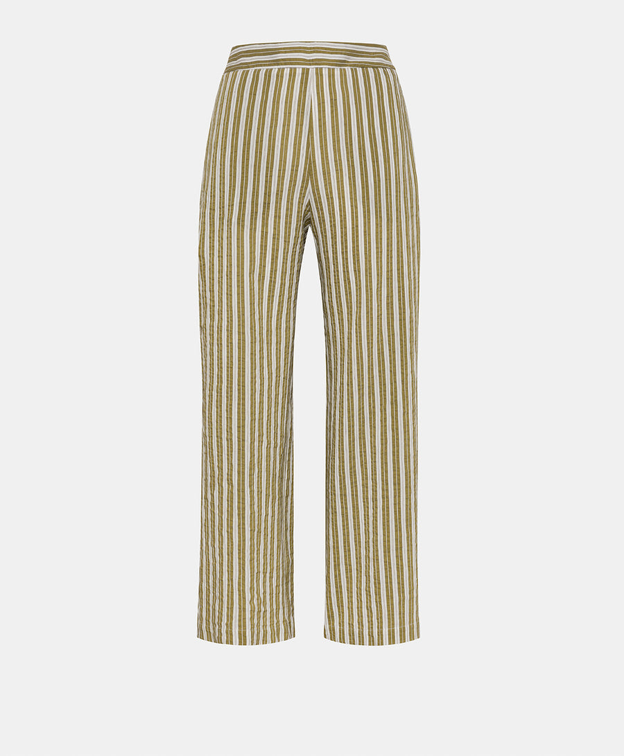 JUAN PANTS IN STRIPED COTTON AND SILK - CREAM/GREEN