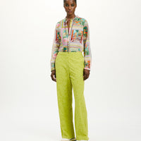 LAMA PANTS IN TEXTURED POPLIN - LIME GREEN