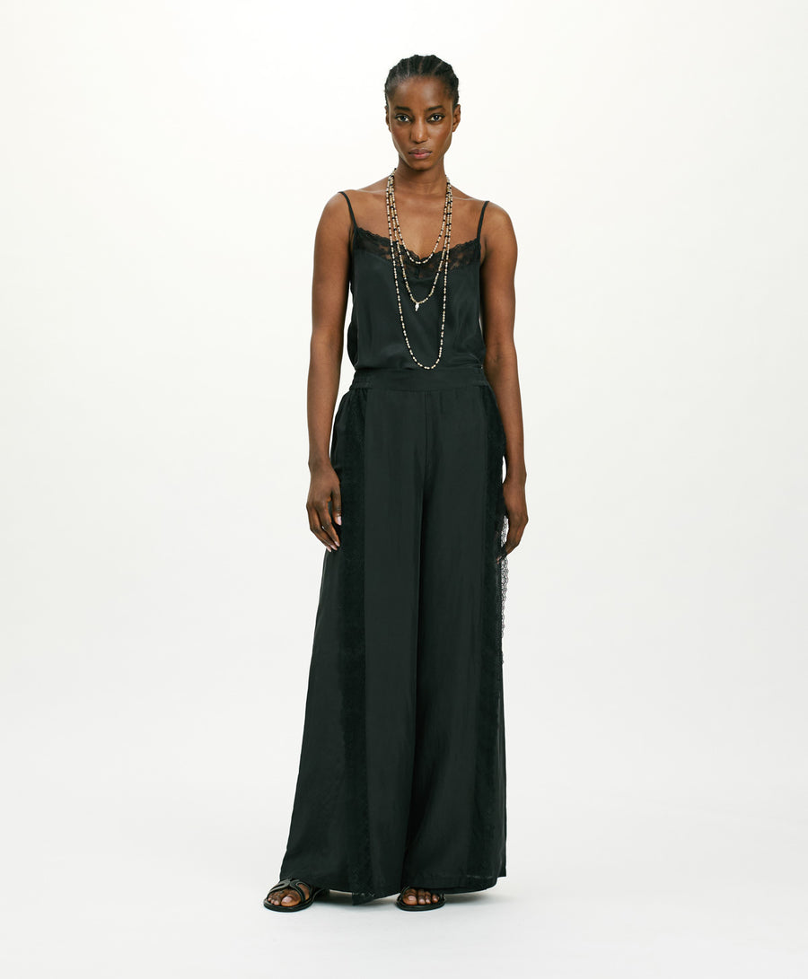 MARCOS PANTS IN HABUTAI WITH VALENCIENNES - BLACK