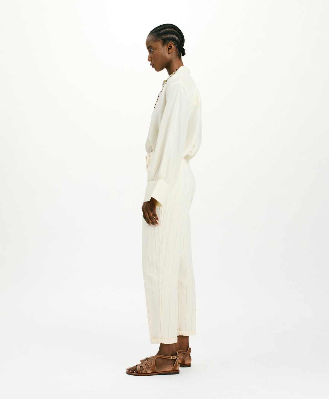 MATTHIEU PANTS IN STRIPED FAKE DENIM - CREAM