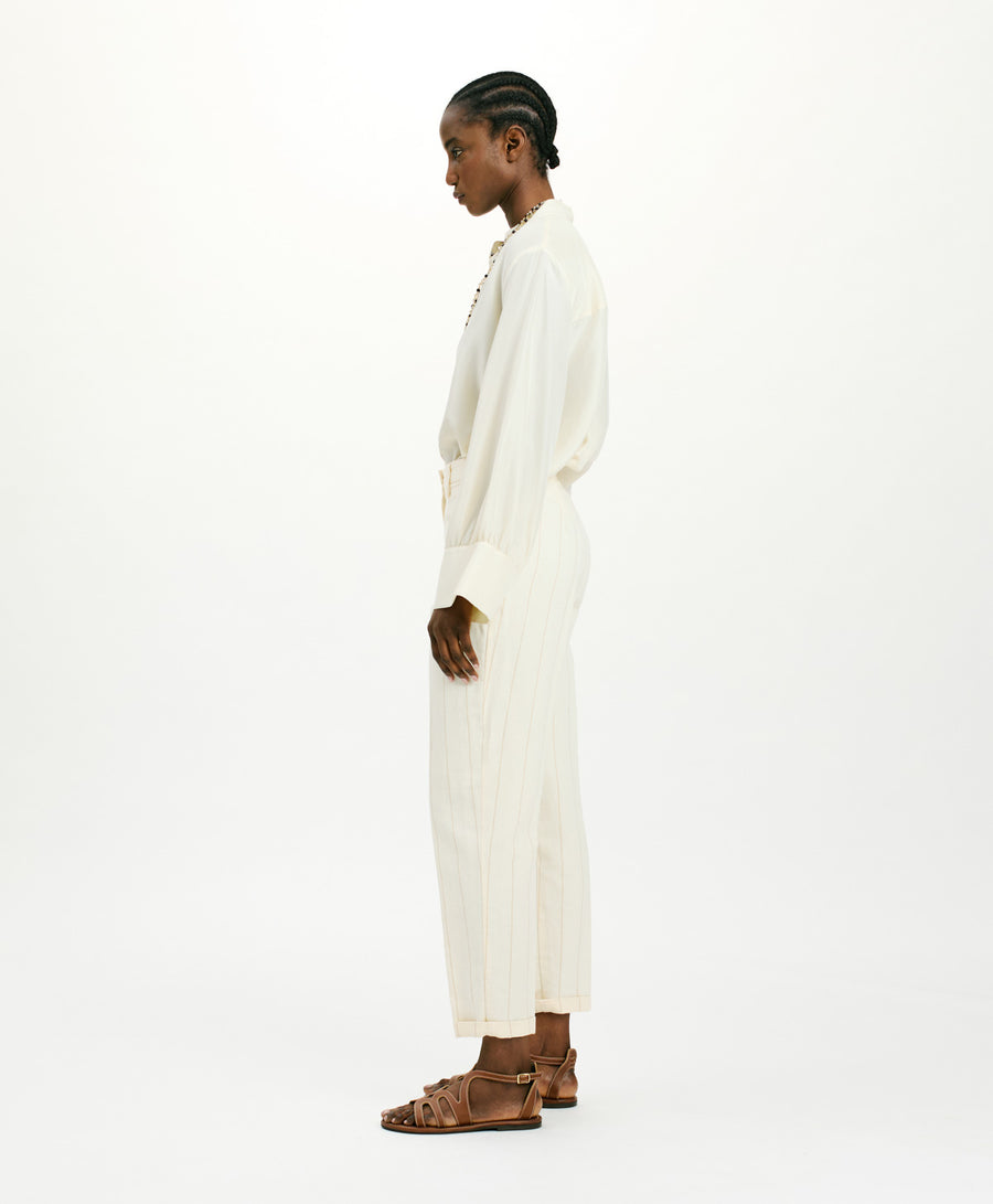 MATTHIEU PANTS IN STRIPED FAKE DENIM - CREAM