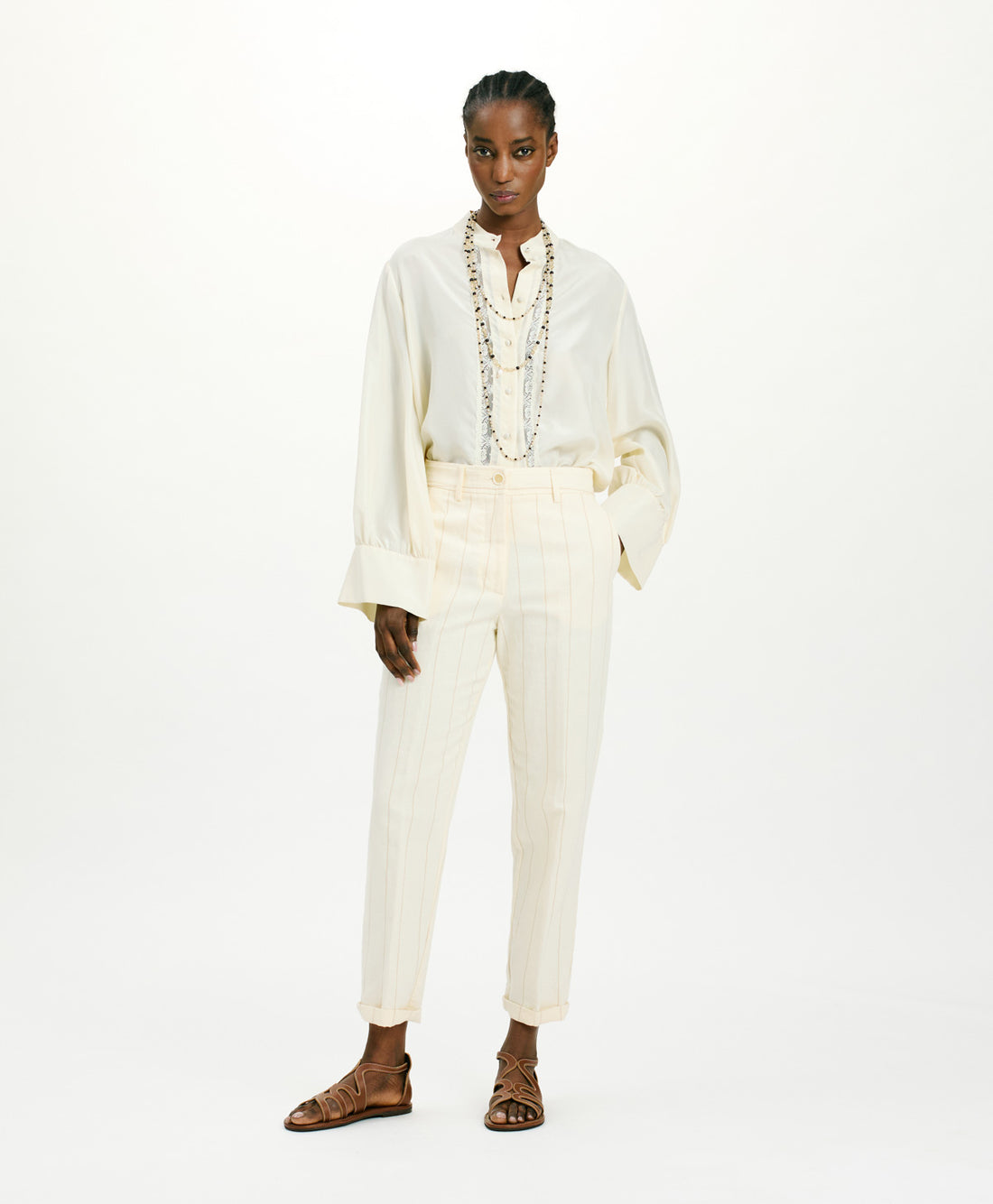 MATTHIEU PANTS IN STRIPED FAKE DENIM - CREAM