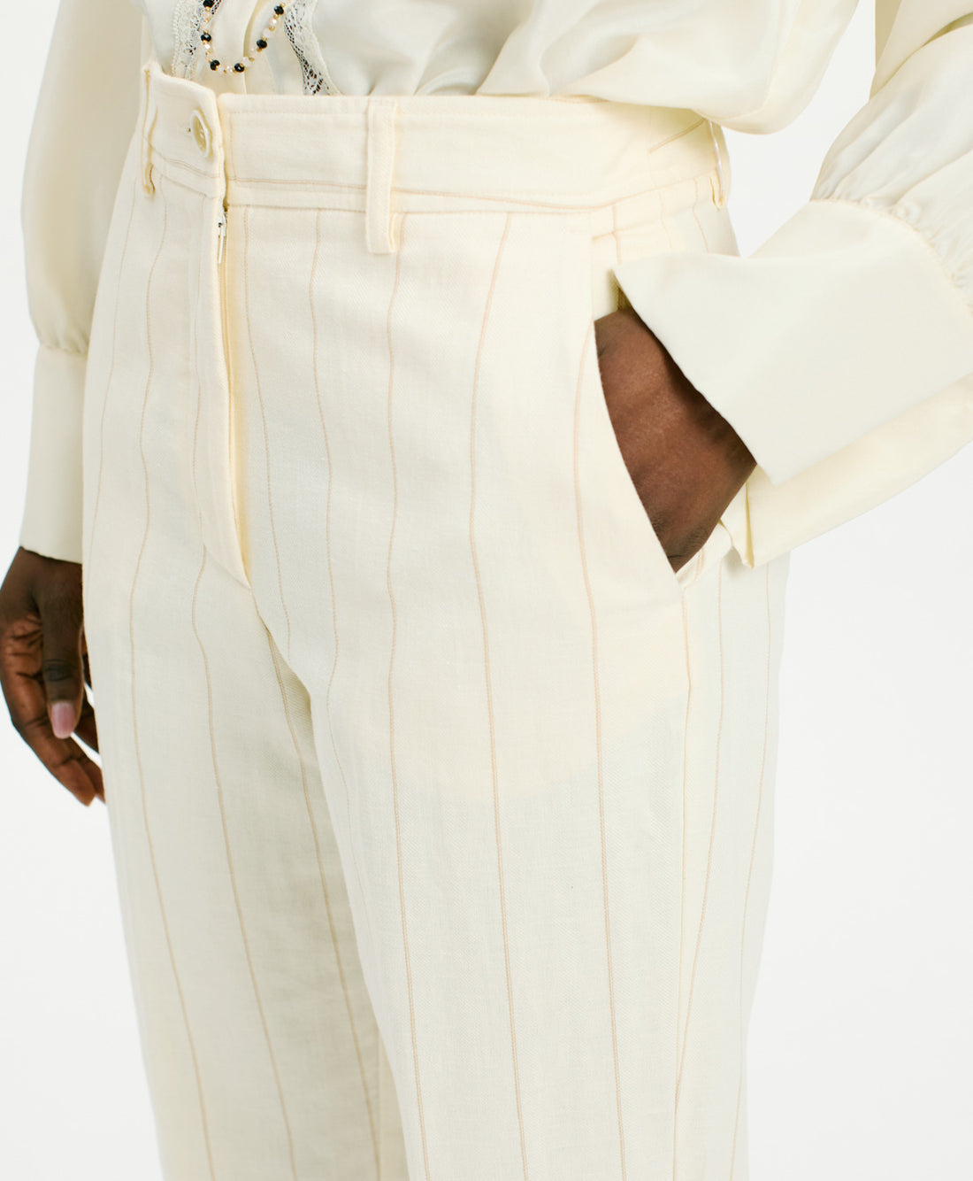MATTHIEU PANTS IN STRIPED FAKE DENIM - CREAM