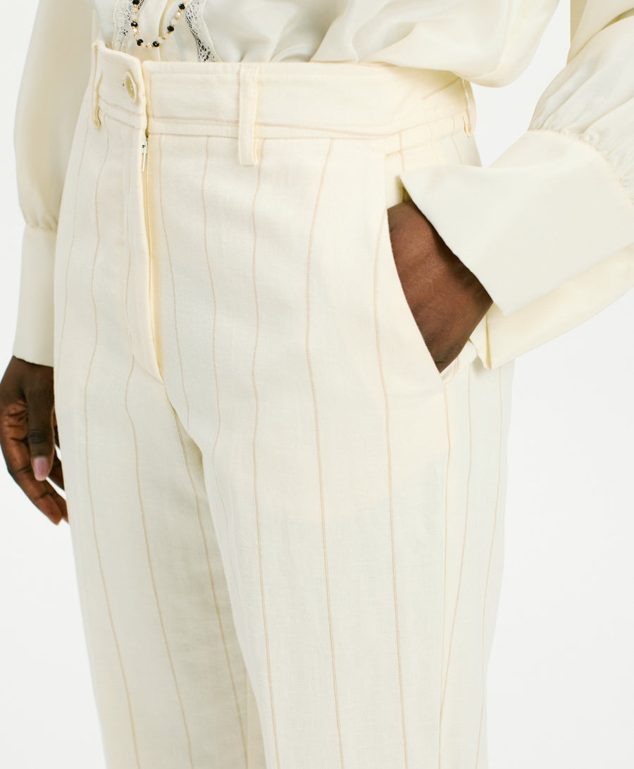 MATTHIEU PANTS IN STRIPED FAKE DENIM - CREAM