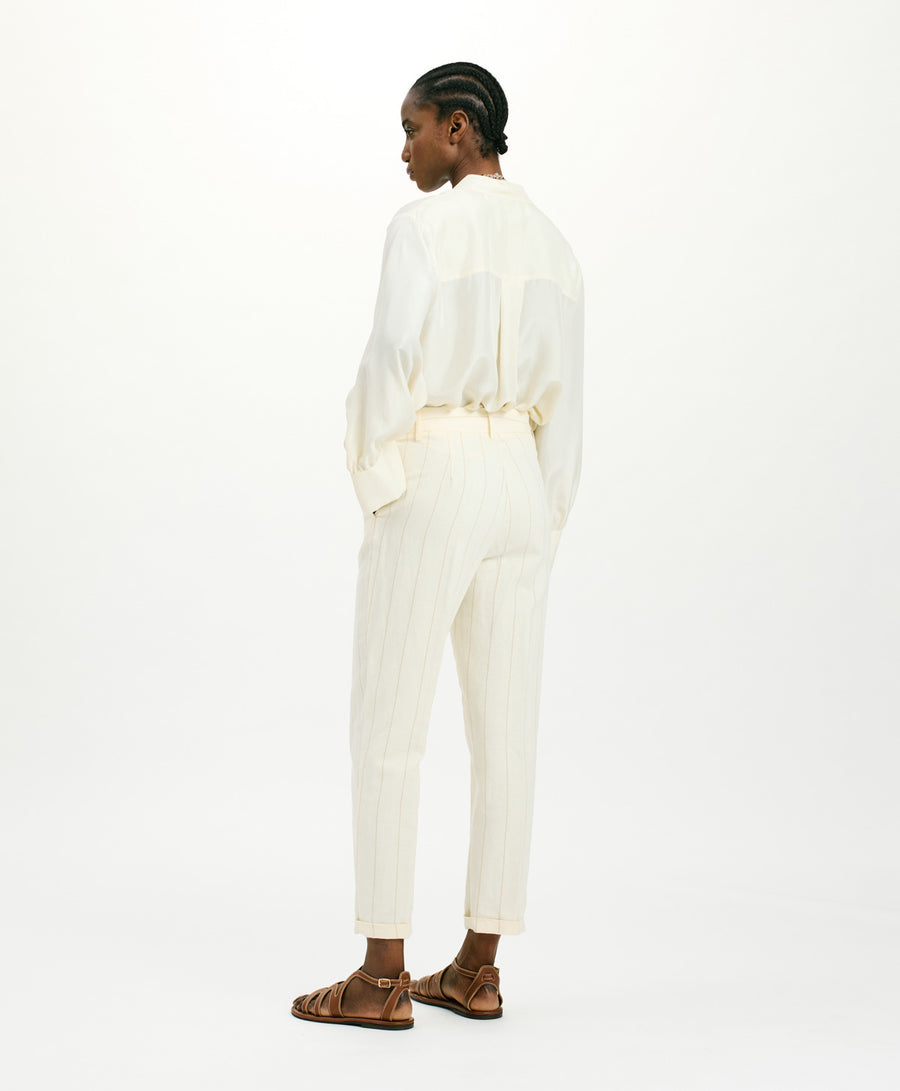 MATTHIEU PANTS IN STRIPED FAKE DENIM - CREAM