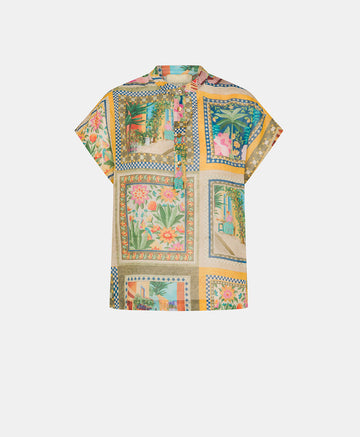 PASO BLOUSE IN PRINTED COTTON VOILE - MULTICOLOR GREEN