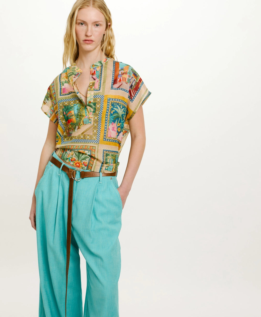 PASO BLOUSE IN PRINTED COTTON VOILE - MULTICOLOR GREEN