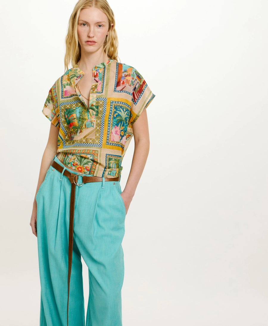 PASO BLOUSE IN PRINTED COTTON VOILE - MULTICOLOR GREEN
