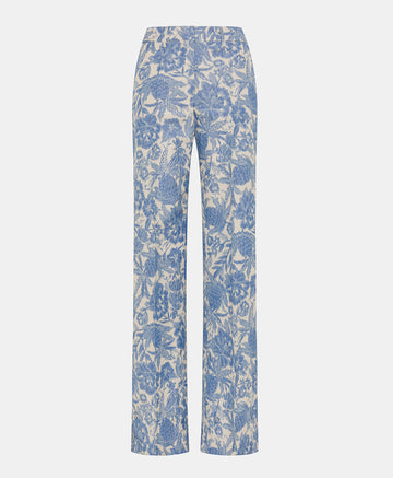 SANTIAGO PANTS IN JAQUARD TROPICAL - BUTTER/BLUE NAVY