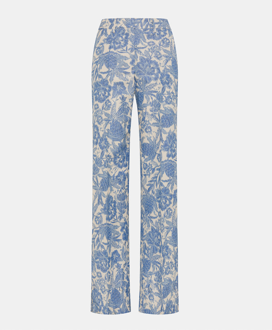 SANTIAGO PANTS IN JAQUARD TROPICAL - BUTTER/BLUE NAVY