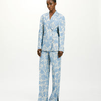 SANTIAGO PANTS IN JAQUARD TROPICAL - BUTTER/BLUE NAVY