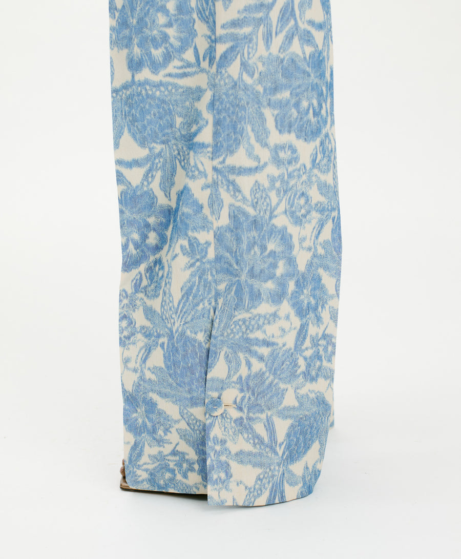 SANTIAGO PANTS IN JAQUARD TROPICAL - BUTTER/BLUE NAVY
