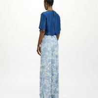 SANTIAGO PANTS IN JAQUARD TROPICAL - BUTTER/BLUE NAVY