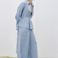 LUCAS PANTS IN YARN DYED LINEN - LIGHT BLUE