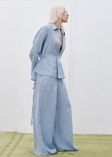 LUCAS PANTS IN YARN DYED LINEN - LIGHT BLUE