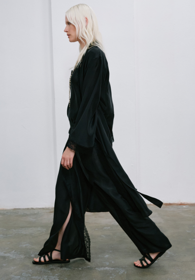 MARCOS PANTS IN HABUTAI WITH VALENCIENNES - BLACK