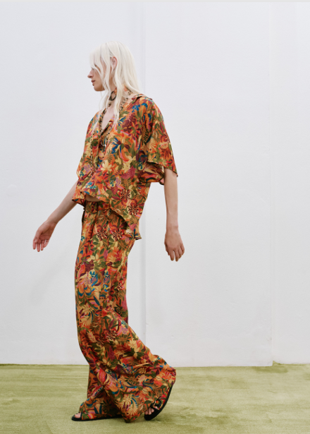 ASPEN PANTS IN PRINTED HABUTAI SILK - MULTICOLOR ORANGE