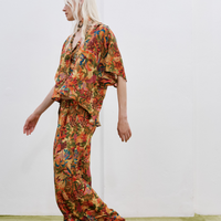 ASPEN PANTS IN PRINTED HABUTAI SILK - MULTICOLOR ORANGE