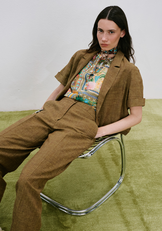 THIAGO PANTS IN VISCOSE AND LINEN - OIL