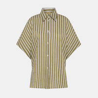 TAINA SHIRT IN STRIPED COTTON AND SILK - CREAM/GREEN
