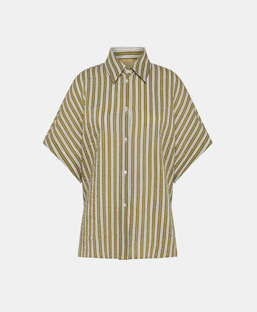 TAINA SHIRT IN STRIPED COTTON AND SILK - CREAM/GREEN