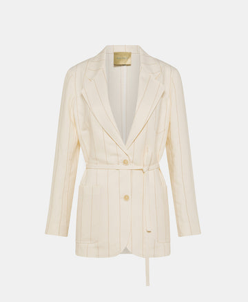 MOMONI OPUNTIA JACKET IN STRIPED FAKE DENIM - CREAM
